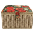 Floral red poppy large sewing box with woven texture and fabric lid storage - F Style - Large Red Floral