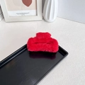 Furry square hair claw clip in vibrant red plush material for winter hair styling - Medium Red (approx. 12cm)