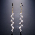 Sparkling leaf fringe earrings with marquise-cut white zircons in a golden finish - Gold Plated