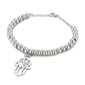 Pulsera de cuentas de acero inoxidable con colgante de mano Hamsa y cadena ajustable - Estilo de Cuentas con Colgante de Corazón de Mano de Hamsa (KB157218-Z) / Color Acero