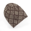Detailed macro view of checkered knit pattern on brown beanie with jacquard texture - One Size / Beige + Coffee