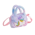 Detail view of pink tie-dye plush unicorn bag with soft faux fur and embroidery - Purple Multi