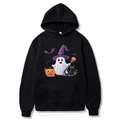 Felpa nera con cappuccio per Halloween con fantasmi, zucche e gatto nero stampati - S / Nero