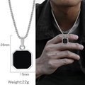 Collana geometrica minimalista nera e argento con ciondolo ottagonale da 26mm - Pendaglio Ottagonale Nero + Catena a Perle Quadrate(HN0138S0301)