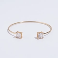 Bracelet jonc ouvert doré réglable avec deux pierres de zircon carrées transparentes - Bracelet Strass Blanc / Blanc