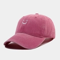 Fuchsia washed cotton baseball cap featuring white smiley face embroidery for street style - Adjustable / Rose Red