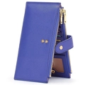 Royal blue Saffiano faux leather long wallet with double zippers and multiple card slots - OPP Bag Packaging / Sapphire Blue