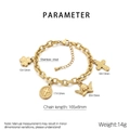 Detailed view of 18K gold plated stainless steel chain bracelet with four religious charms - Gold Multi-Pendant Style (KB204093-SXSJ)