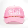 Casquette trucker rose avec broderie MOTHER, chaîne dorée et maille filet respirante - Taille unique / Rose