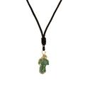 Pendentif champignon en cristal vert fait main avec fil doré et cordon brun - Aventurine verte Or
