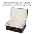36-slot large black PU leather jewelry storage box for bracelets with beige velvet lining - 36 Slots / Black Exterior / Beige Interior