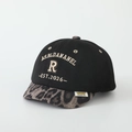 Detail of kids baseball cap featuring leopard print brim and 3D letter embroidery - 52cm (2-5 Years) / Letter R-Black