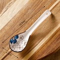 Japanese ceramic soup spoon with blue flower pattern and 15.5cm length dimension - Peony Gold Line