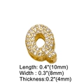 Detailed view of golden letter Q pendant with crystals and dimensions 10x8mm - Letter Q