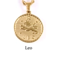 Golden Leo zodiac coin pendant necklace with polished relief on a twisted chain - Leo / Gold