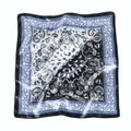 Vintage paisley print 60cm square satin silk scarf with black white and blue patterns - Bandana / Black Border