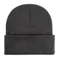 Classic dark grey knit beanie hat featuring ribbed texture and a folded cuff design - One Size / Dark Gray