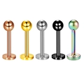 Five-piece set of medical stainless steel labret studs in assorted metallic finishes - Standard Ball Style