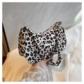 Sac baguette rétro français en toile léopard avec poignée noire et motif animal - Léopard Blanc
