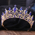 Barocke Brautkrone mit goldenem Metallrahmen, blauen und klaren Kristallsteinen - KC Gold + Blauer Strass