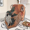 Detail of bohemian knit throw blanket featuring fringe edges and retro artistic patterns - Western Desert Bohemian / 130x160cm