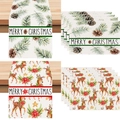 Christmas table runner and 6 placemats with reindeer and pine cone festive prints - 8 Pcs Placemats 30*45cm / CD41-2 (Cream Pine & Deer)