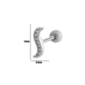 Silver S-shaped helix stud earring with white zircon inlay measuring 1.0cm in height - Silver