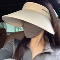 UPF 50+ wide brim sun hat in beige and dark grey UV protection face mask combo - Ice Silk Large Brim with Face Shield / Beige