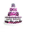 Three-tier pink zebra cake foil balloon for birthday party decorations with candles - Large Three-Tier Cake Pink