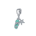 Macro shot of silver flip-flop and starfish charms with green enamel for DIY bracelets - Green Flip-flop / Sea Star