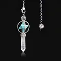 White crystal hex prism pendant with turquoise star stone in silver merkaba cage - Turquoise