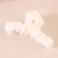 Plush faux fur large hair claw clip in elegant white for thick hair styling - Creamy White