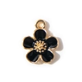 Golden flower charm with black enamel petals for DIY bracelets and keychains - Black (Gold Plated)
