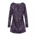 Eng anliegendes lila Paillettenkleid mit langen Ärmeln für einen glänzenden Party-Look - XS / Dunkelviolett