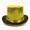 Golden sequin top hat with black brim for stage performances and party costumes - Glitter Gold / Size L - Hat Circumference 58cm - Hat Height 13cm