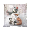 Winter wonderland pillow case featuring snowman, fox, rabbit and badger illustration - Snowy Animals Collection (QJB6687) / 45x45cm Single-sided