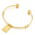 Gold stainless steel open cuff bracelet with engraved lucky charm square pendant - Gold Color (KB152735-Z)
