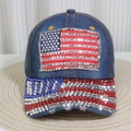 Denim baseball cap featuring a USA flag rhinestone pattern on dark blue fabric - No.22/Dark Blue Denim/USA Flag
