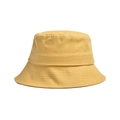 Detail view of yellow cotton bucket hat showing fabric texture and stitched brim edge - Yellow