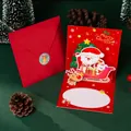 3D pop-up Christmas card set with Santa Claus sleigh design, red envelope and sticker - Red-Santa
