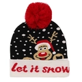Detail der Weihnachts-Mütze mit rotem Bommel und let it snow Jacquard-Stickerei - L / 04 Burgund Rentier Schneeflocke (5028366842505)