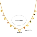 Detailed view showing dimensions of a gold chain with dolphins and colorful zircon charms - Dolphin Color Zirconia Style (N0148)