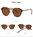 Vue multi-angle de lunettes de soleil ovales avec monture bronze et motif léopard - Monture Café Verres Thé