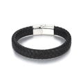 Geflochtenes schwarzes Lederarmband mit poliertem Edelstahl-Magnetverschluss in Silber - 19cm / Schwarzes Leder Gold Magnetverschluss (KB169408-WGYY)