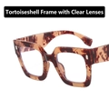 Stylish square oversized eyewear in pink tortoise frame with clear blue light lenses - Pink Tortoise