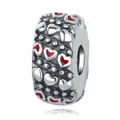 925 sterling silver heart charm with red enamel and oxidized vintage finish - 925 Silver / Linked Hearts Stopper
