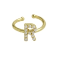 Minimalistischer Ring aus 18k Messing mit Buchstabe R und weißen Perlen-Einlagen - Buchstabe R / Gold