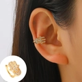 Golden Hamsa Hand ear cuff with white rhinestones for non-pierced ears for women - Mid KC Gold - Hamsa Hand Shape (S216)