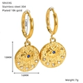 Dettaglio orecchini occhio del diavolo in acciaio placcato oro 18k con misure - Stile Malocchio Pietra Blu (SE633G)