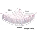 Pink triangular mesh toy hammock with colorful fringes and size labels 95x95x150cm - 150*95*95cm / Pink